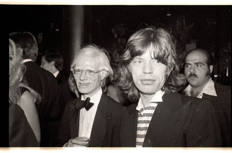 Gene Spatz, Andy Warhol and Mick Jagger at the reopening of the Copacabana club. 10/14/76